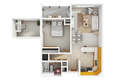 Floor plan for 1 bed, 1 bath, 764 sqft
